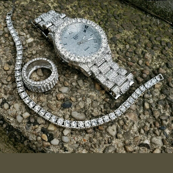 MEN HIP HOP ICED OUT LAB DIAMOND WATCH RING TE